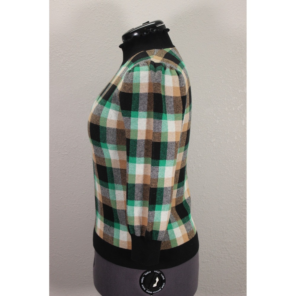 Ann Taylor Factory Retro Multi Check Puff 3/4 Sleeve Mock Neck Sweater Women's M - Picture 3 of 12